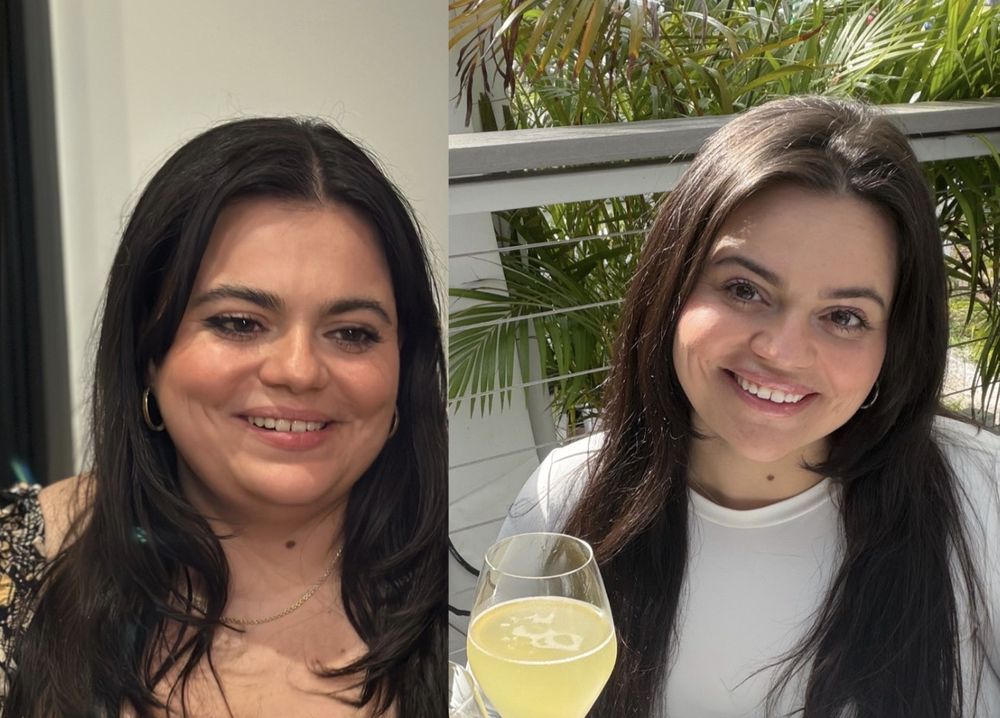 Ana Rivas before and after her own transformation, side by side